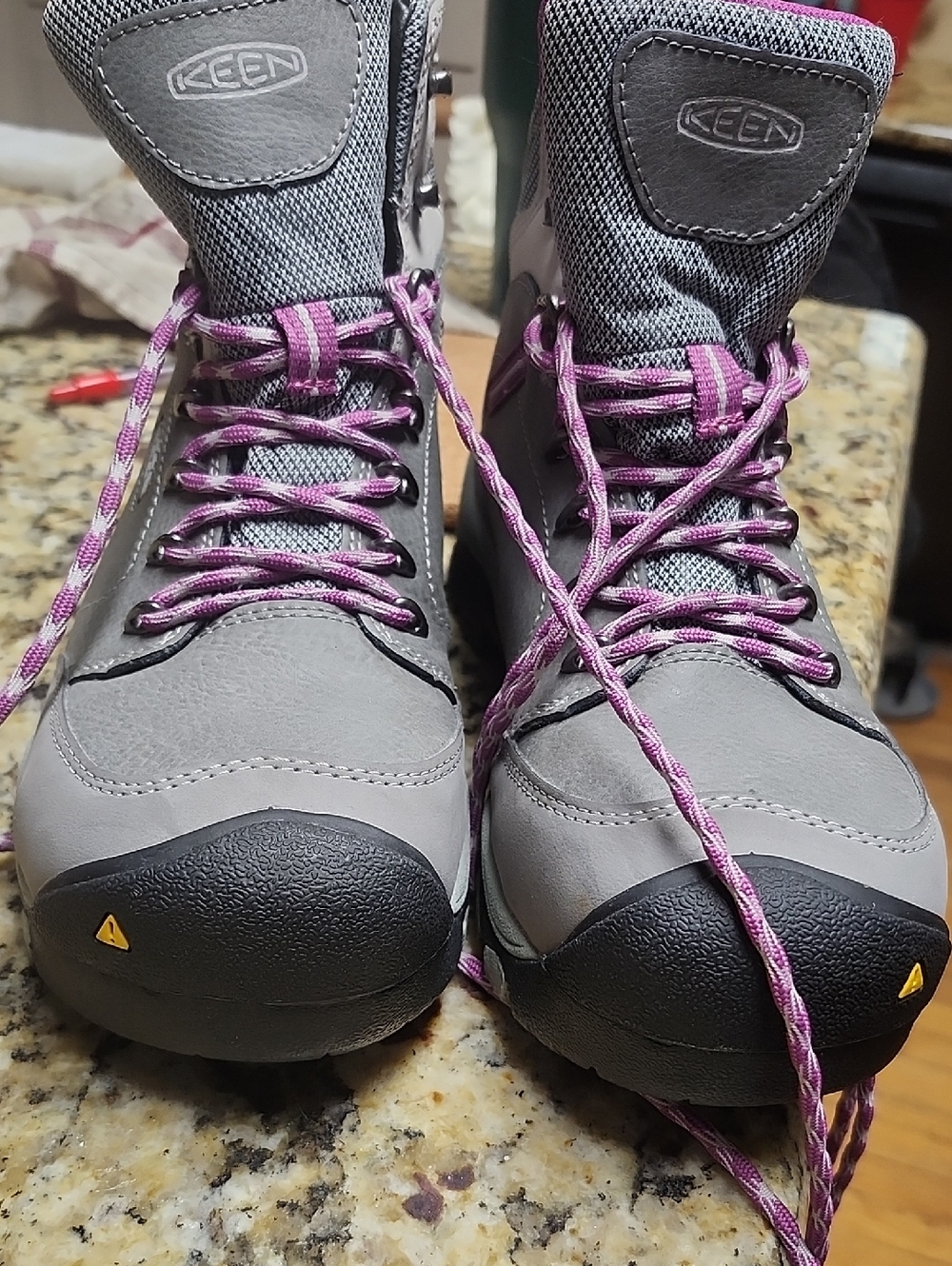 Keen Gray and Pink Women's Lace-Up Steel toe Hiking Boots - Picture 3 of 6